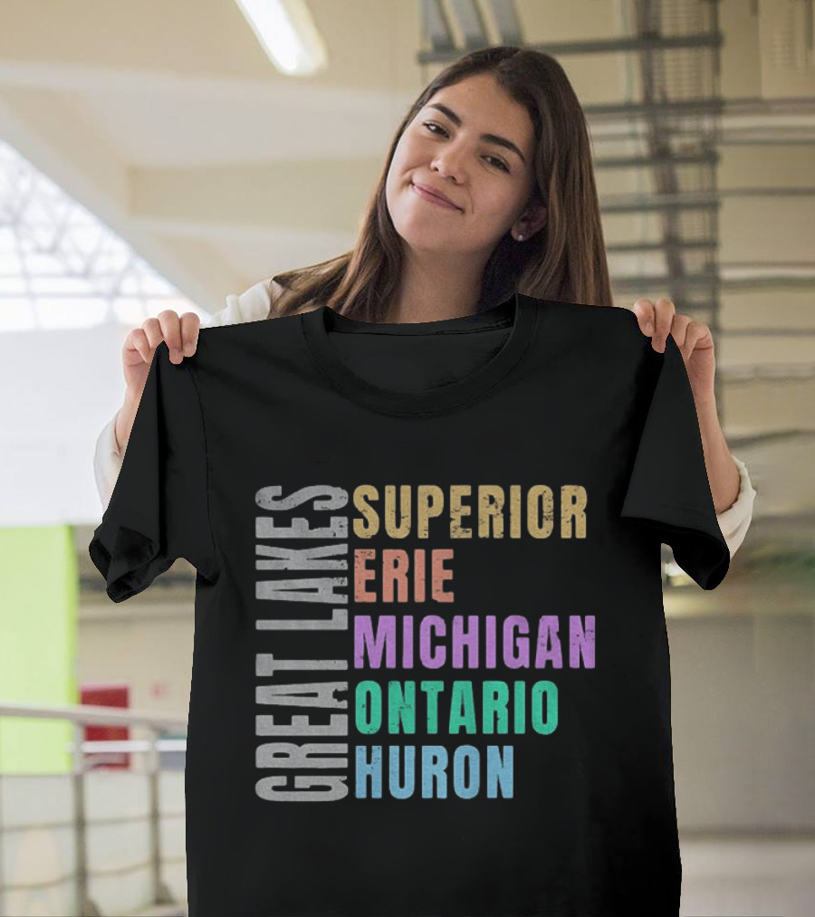 Great Lakes Superior Erie Michigan Ontario Huron Geography T-Shirt