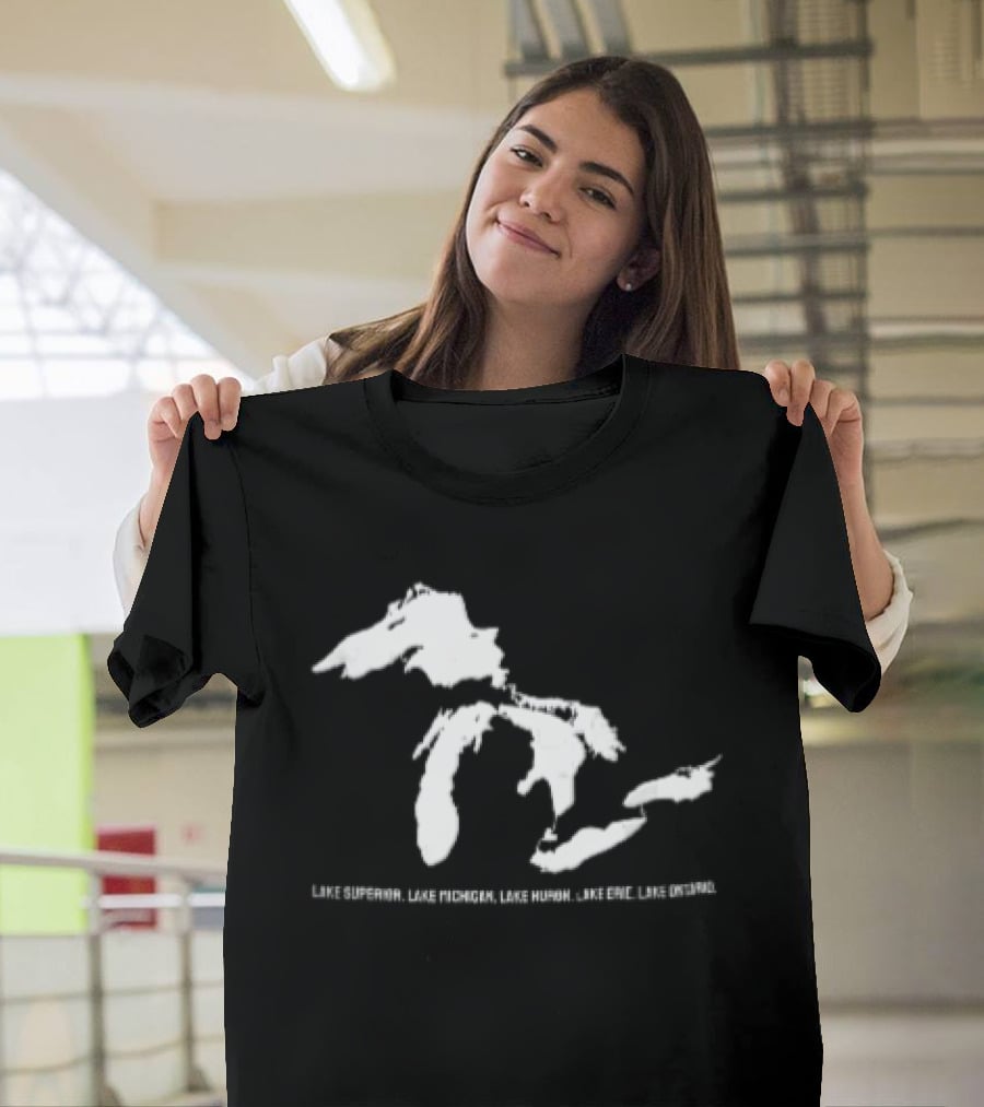 Lake Superior Michigan Huron Erie Ontario Map Of Great Lakes T-Shirt