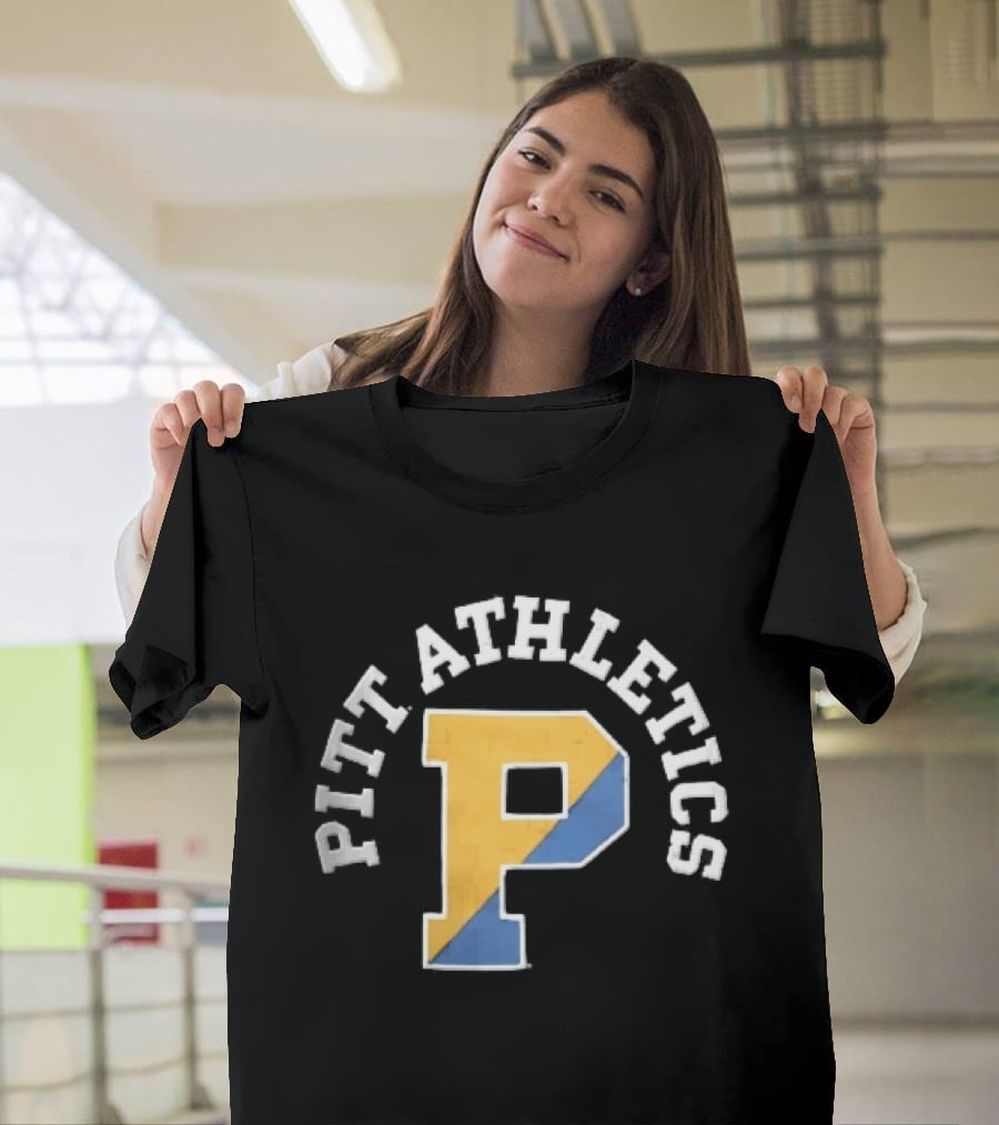 Pitt Athletics P Split Yellow Blue Block Letter Pittsburgh Panthers NCAA T-Shirt