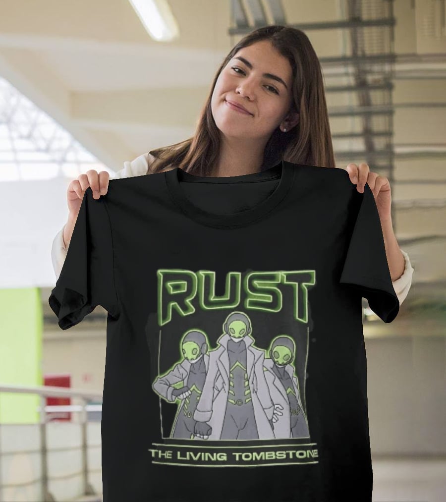 RUST The Living Tombstone Three Masked Figures Glowing Neon Trench Coats T-Shirt
