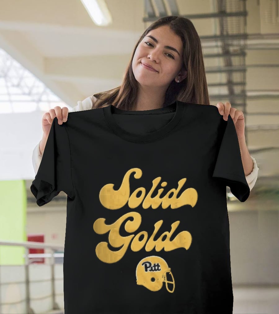 Pittsburgh Panthers Solid Gold Script Font Yellow Football Helmet T-Shirt
