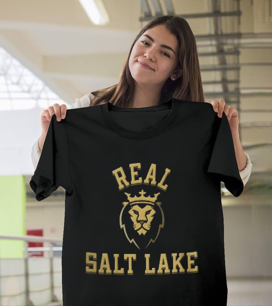 Real Salt Lake MLS Gold Maroon Crowned Lion Head T-Shirt