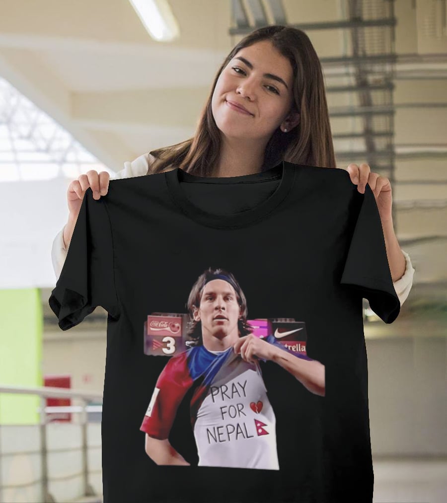 Messi Pray For Nepal 2026 Coca Cola Nike Estrella Football T-Shirt