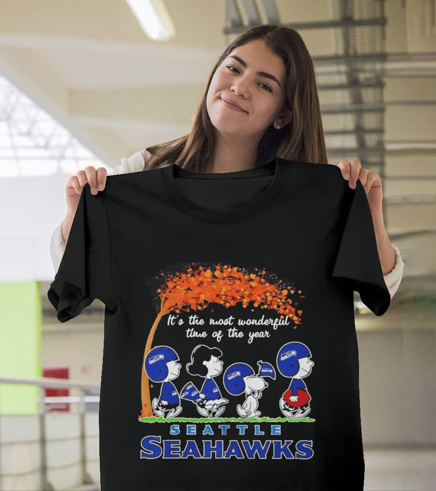 Seattle Seahawks Peanuts It's The Most Wonderful Time Of The Year 2026 T-Shirt