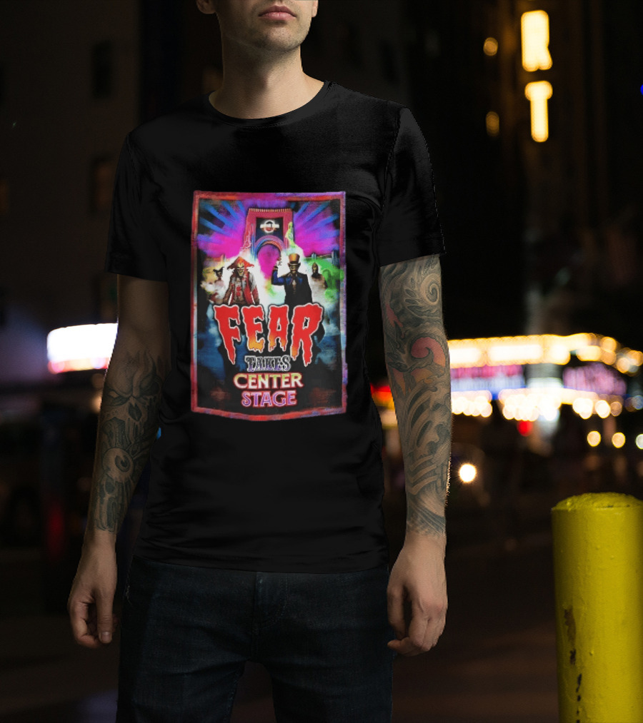 Universal Studios Fear Takes Center Stage Horror Characters Neon Archway Fog T-Shirt