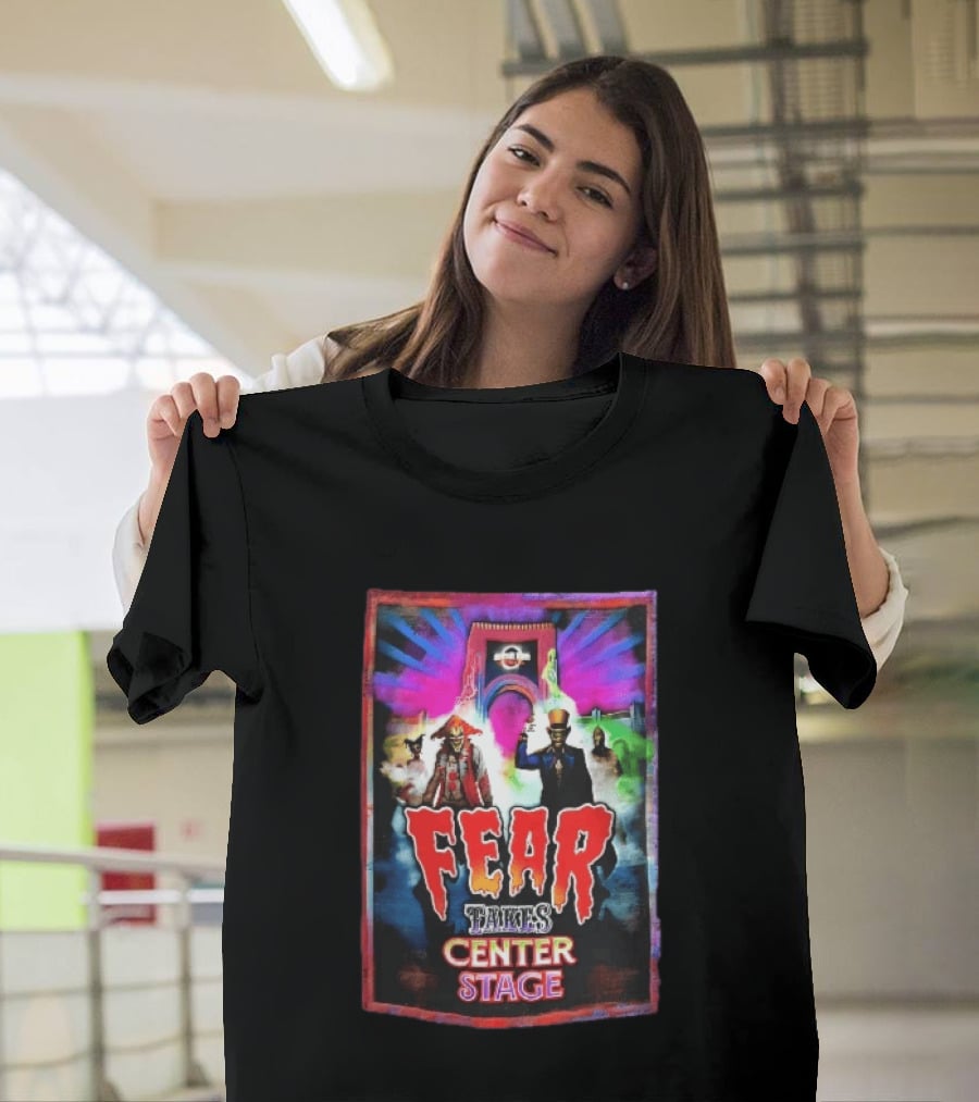 Universal Studios Fear Takes Center Stage Horror Characters Neon Archway Fog T-Shirt