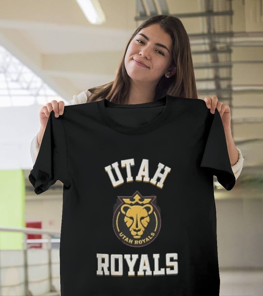 Utah Royals Varsity Lettering Lioness Crown Crest NWSL T-Shirt