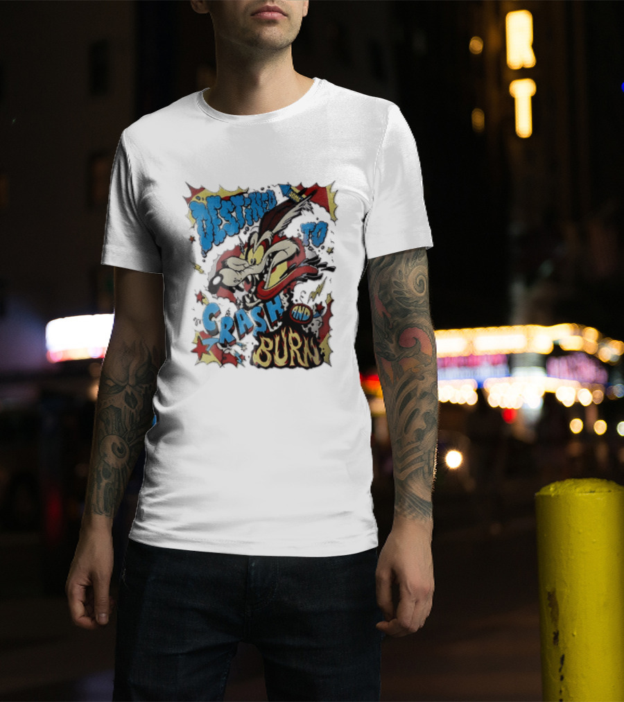 Acme Destined To Crash And Burn Cartoon Wile E. Coyote Rocket Flames T-Shirt