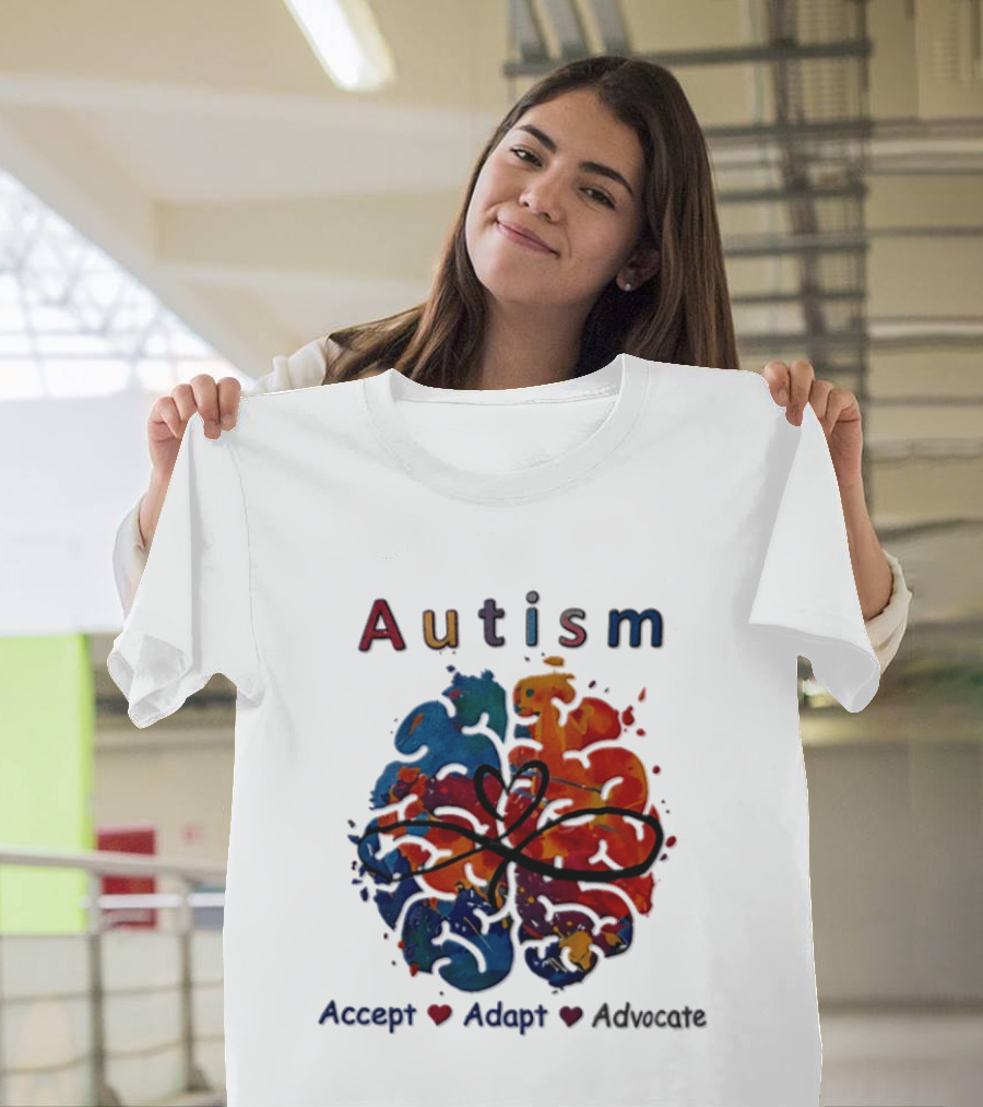 Autism Infinity Heart Accept Adapt Advocate Colorful Watercolor Brain T-Shirt