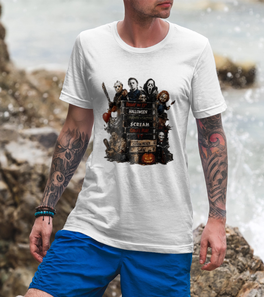Friday The 13th Halloween Nightmare On Elm Street Scream Child's Play IT Texas Chainsaw Massacre Saw Horror Movie Stack T-Shirt