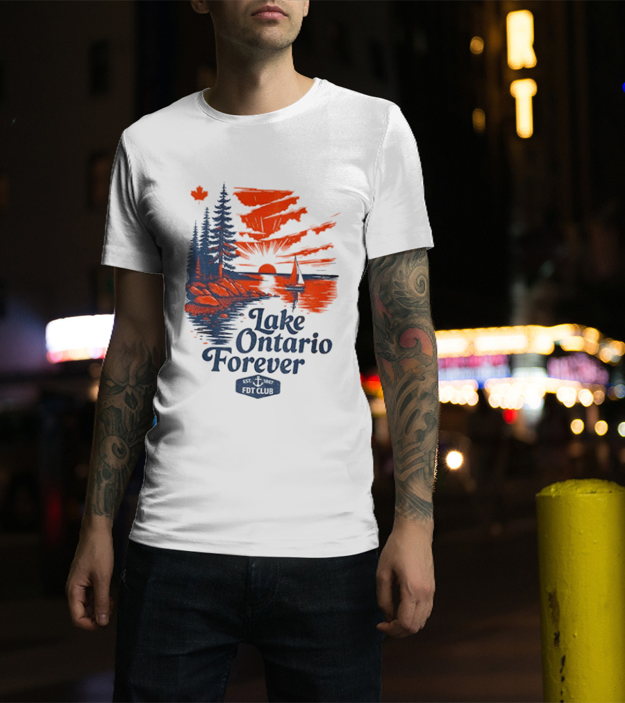 Lake Ontario Forever Sunset Sailboat FDT Club Canada Maple Leaf Scenery T-Shirt