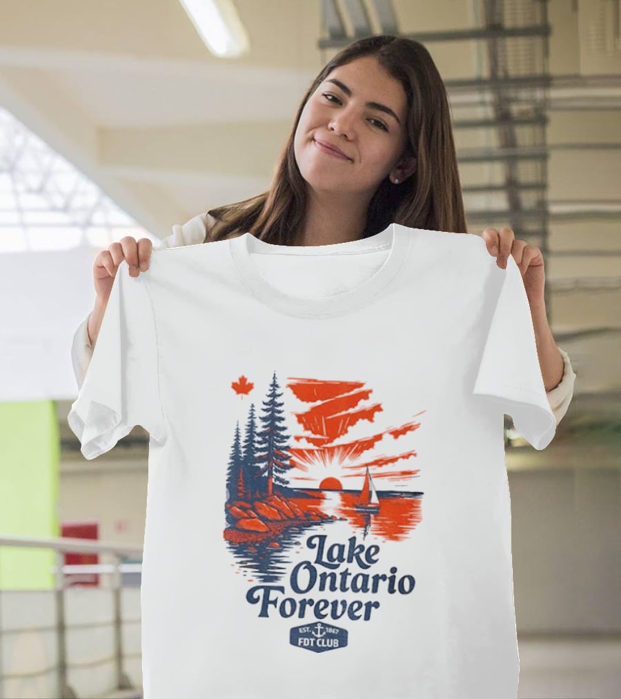 Lake Ontario Forever Sunset Sailboat FDT Club Canada Maple Leaf Scenery T-Shirt