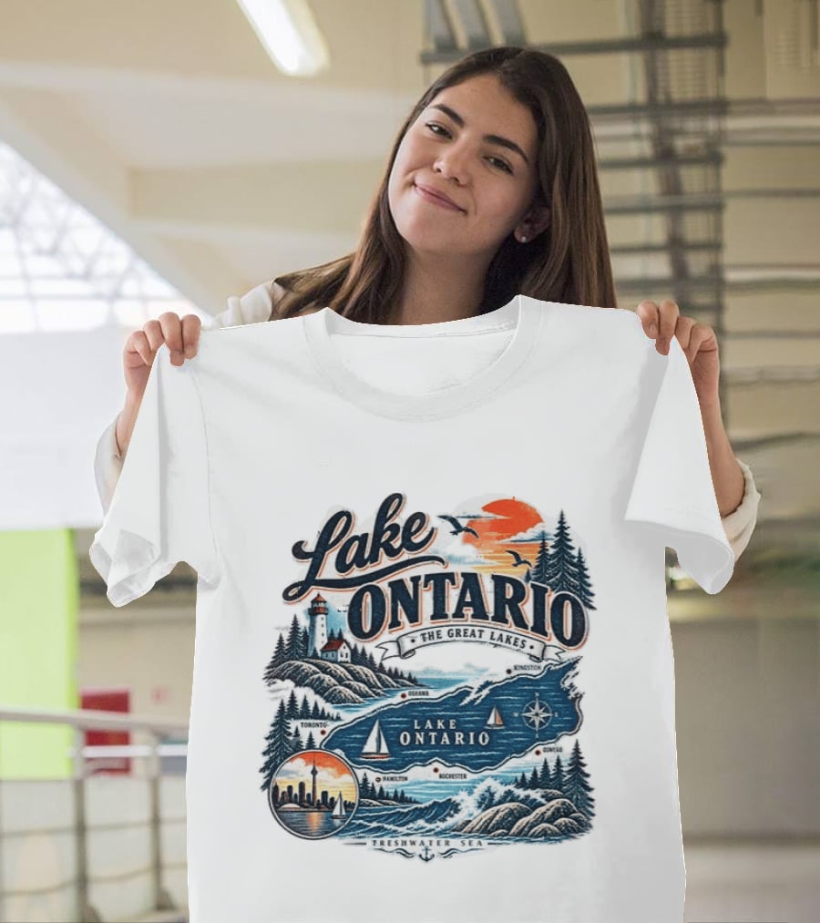 Lake Ontario The Great Lakes Map Toronto Hamilton Rochester Freshwater Sea T-Shirt