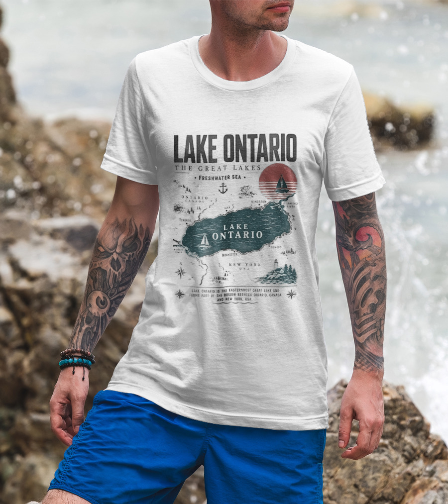 Lake Ontario Map And Sailboat The Great Lakes Resist T-Shirt