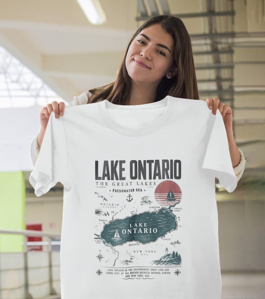 Lake Ontario Map And Sailboat The Great Lakes Resist T-Shirt