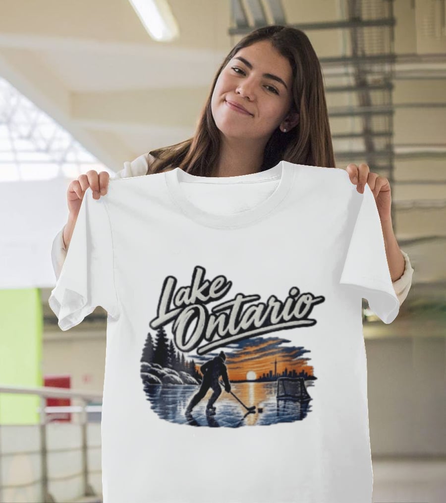 Lake Ontario Ice Hockey Player Skating Sunset Toronto Skyline T-Shirt