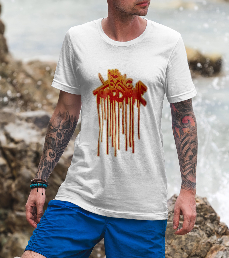 The Living Tombstone Red Orange Dripping Graffiti Font T-Shirt