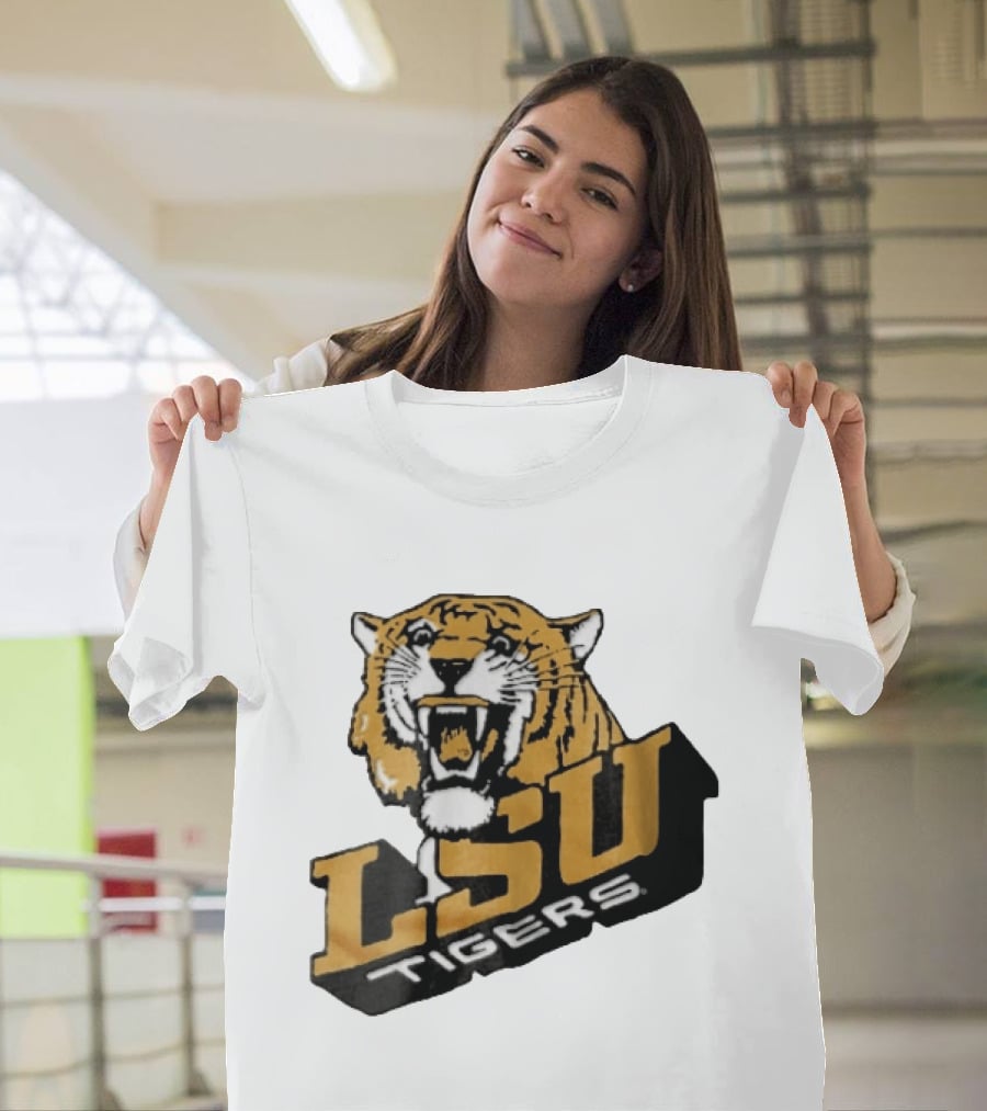 Louisiana State LSU Tigers Roaring 3D Block NCAA T-Shirt