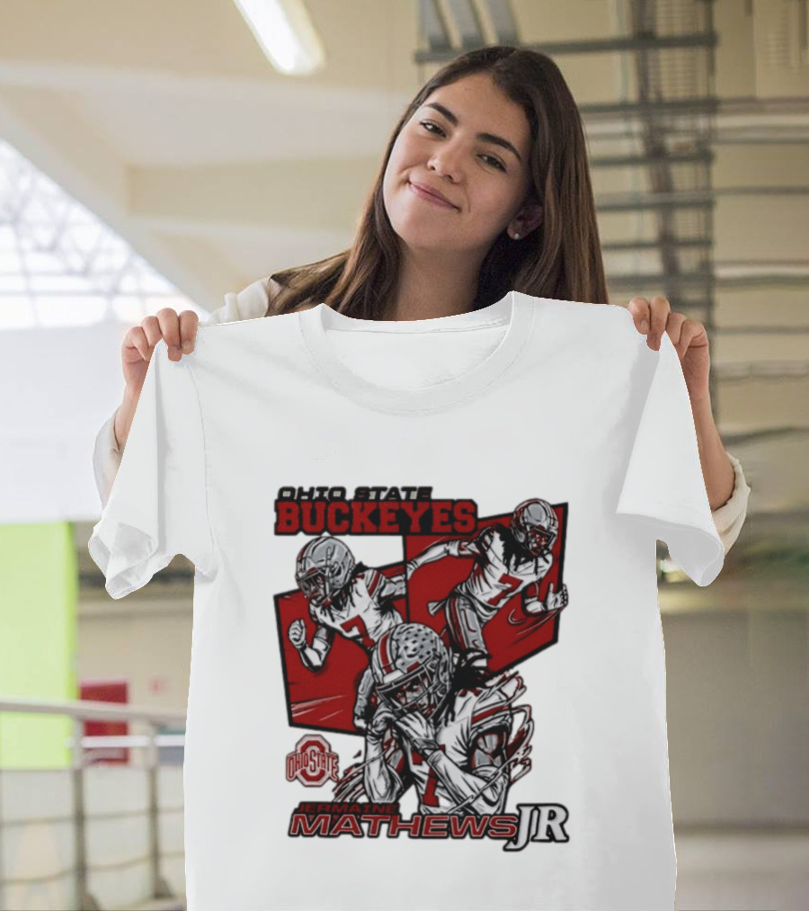 Ohio State Buckeyes Jermaine Mathews Jr. Comic Football Action T-Shirt