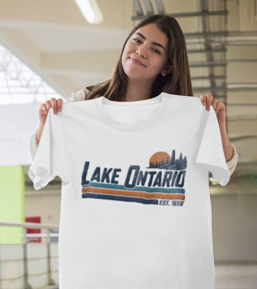 Lake Ontario Sunset Lighthouse EST 1656 Pine Trees T-Shirt