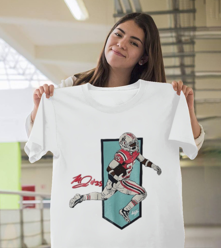 New England Patriots Marcus Jones 25 Red Throwback Uniform Running Vector T-Shirt