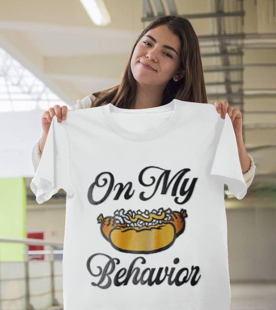 On My Behavior Hot Dog Mustard Relish Cartoon T-Shirt