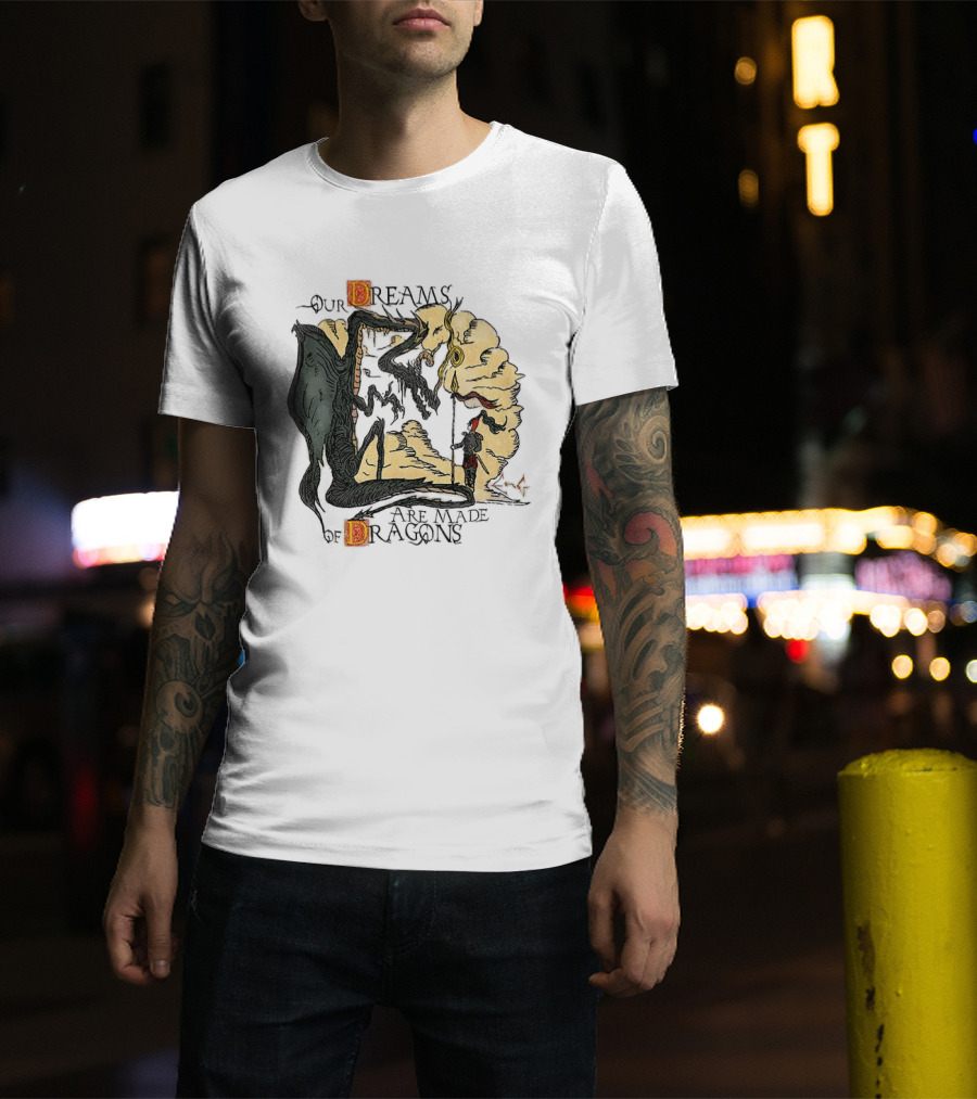 Our Dreams Are Made Of Dragons Artwork Yellow Red Black Fantasy T-Shirt
