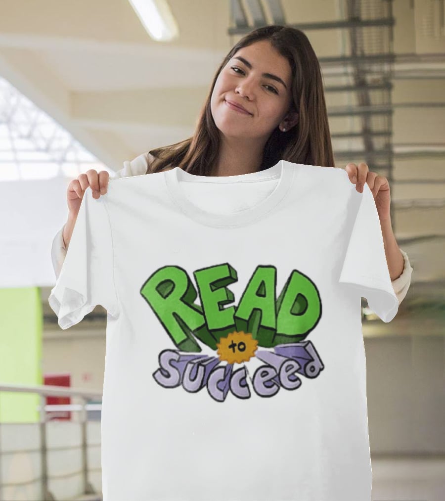 Read To Succeed Green Purple 3D Block Orange Burst Cartoon T-Shirt