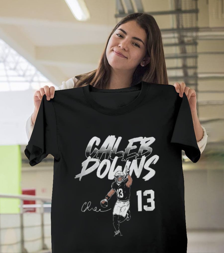 Caleb Downs 13 NCAA Football Player Signature Pointing Finger Vector T-Shirt