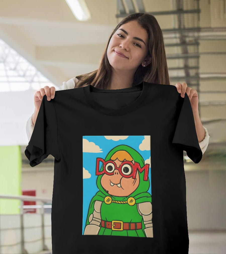 Clarence Doctor Doom Cartoon Crossover DOOM Glasses Green Hood Clouds T-Shirt