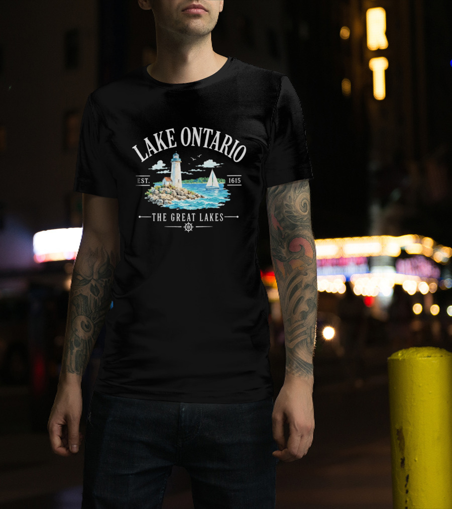 Lake Ontario Est 1615 Lighthouse Great Lakes Sailboat Scene T-Shirt