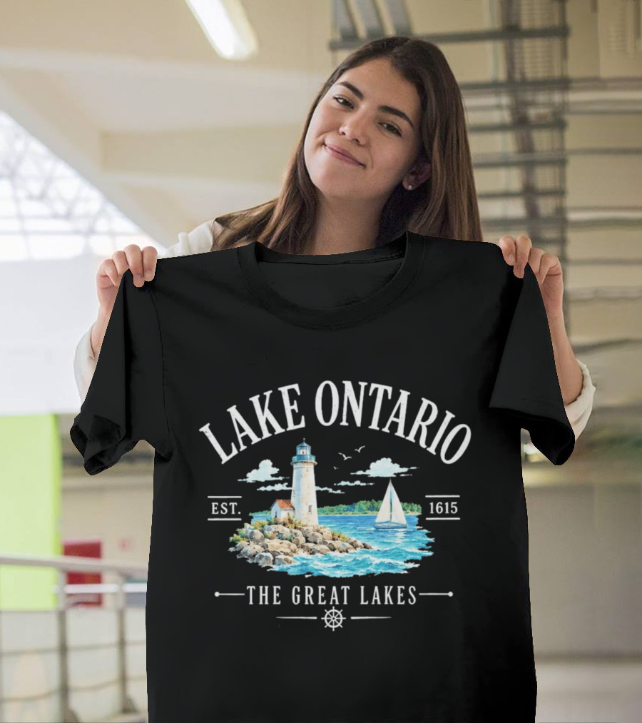 Lake Ontario Est 1615 Lighthouse Great Lakes Sailboat Scene T-Shirt