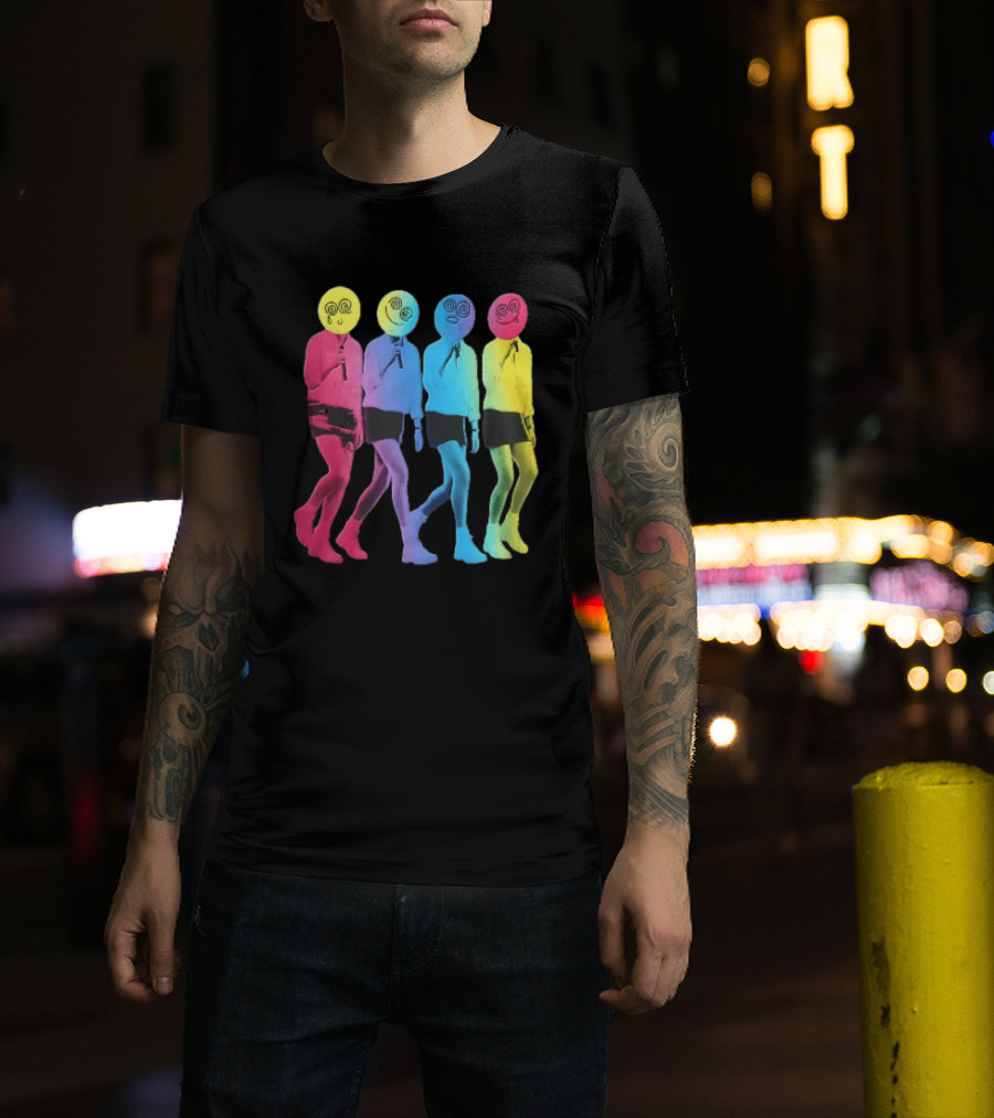 Four Neon Spiral Smileys Singing Colorful Figures T-Shirt