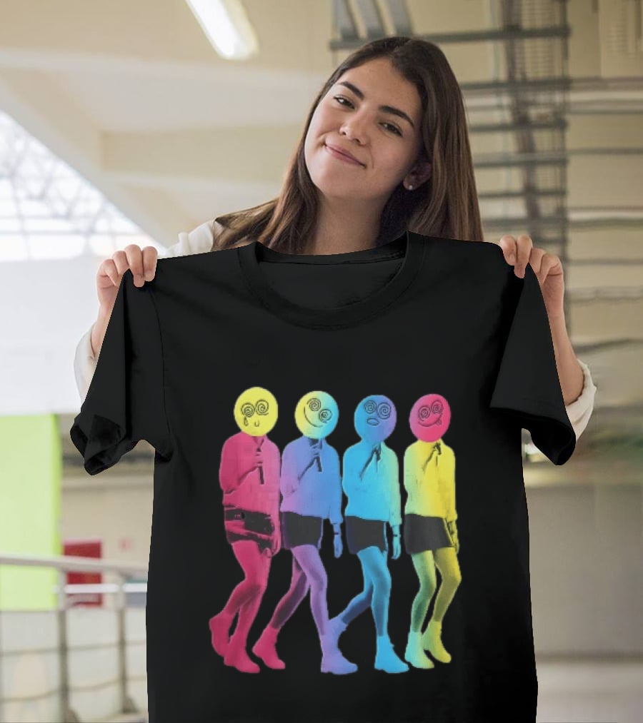 Four Neon Spiral Smileys Singing Colorful Figures T-Shirt