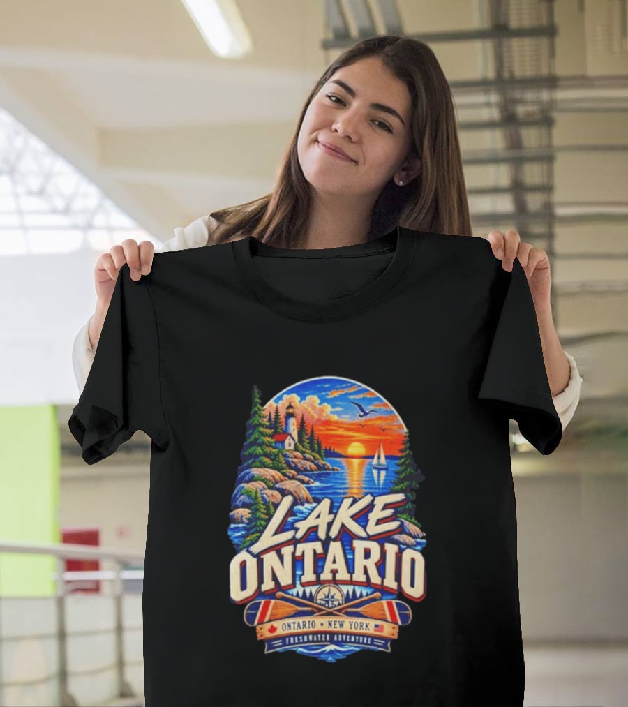 Lake Ontario New York Freshwater Adventure Sunset Sailboat Scene T-Shirt