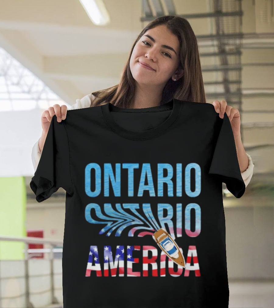 Lake Ontario To America Boat Journey With American Flag T-Shirt