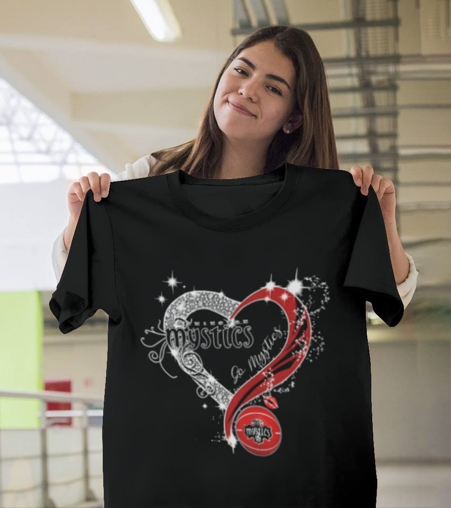 Mystics Heart Red Glitter Diamond Washington Basketball WNBA T-Shirt