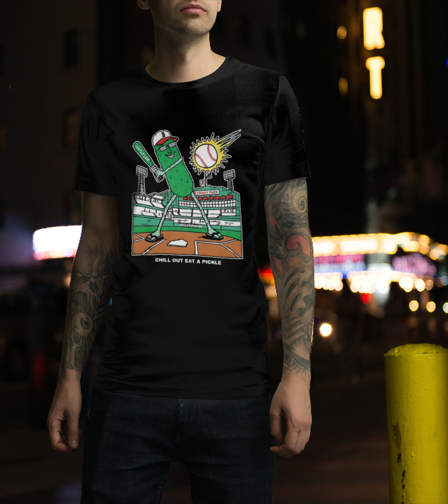 Grillo's Pickles Fenway Park Baseball Chill Out Eat A Pickle T-Shirt