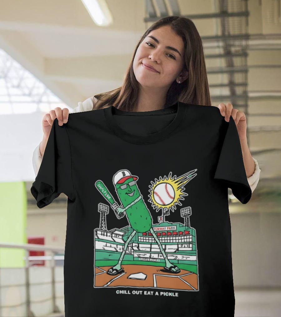 Grillo's Pickles Fenway Park Baseball Chill Out Eat A Pickle T-Shirt