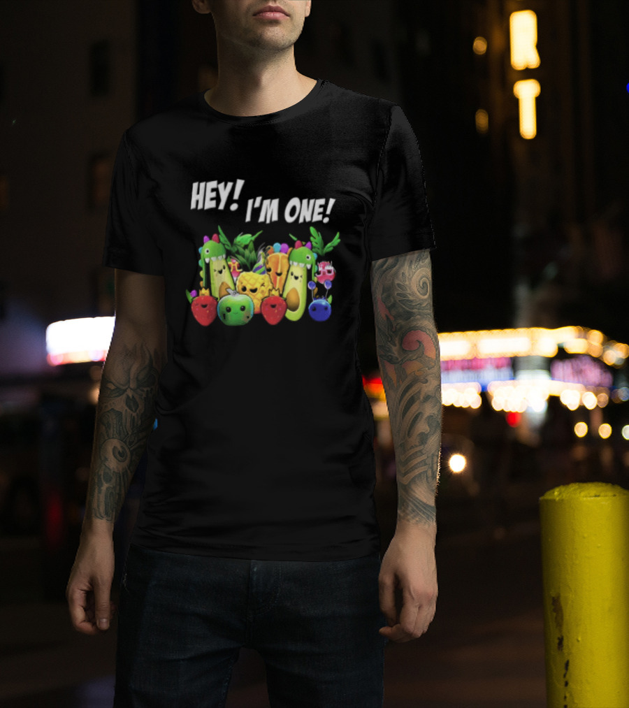 Hey Im One Birthday Cartoon Avocado Pineapple Fruits T-Shirt