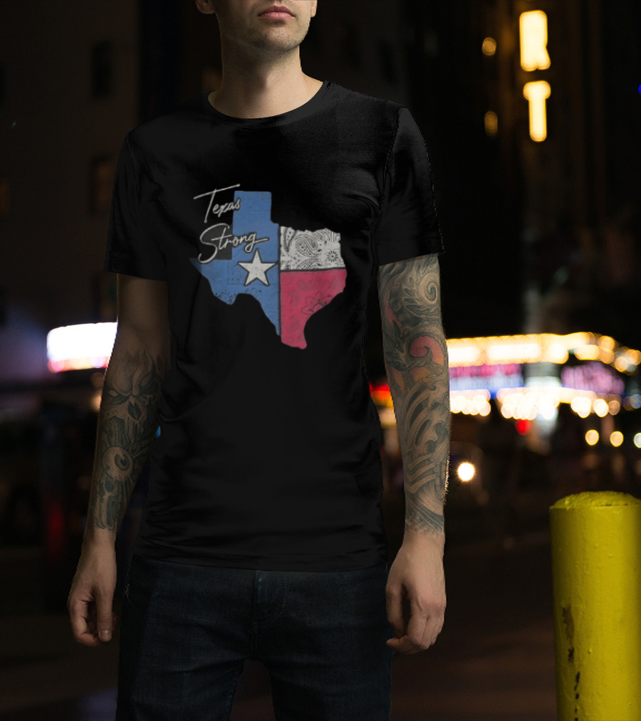 Texas Strong Lone Star Map Paisley Bandana Distressed T-Shirt