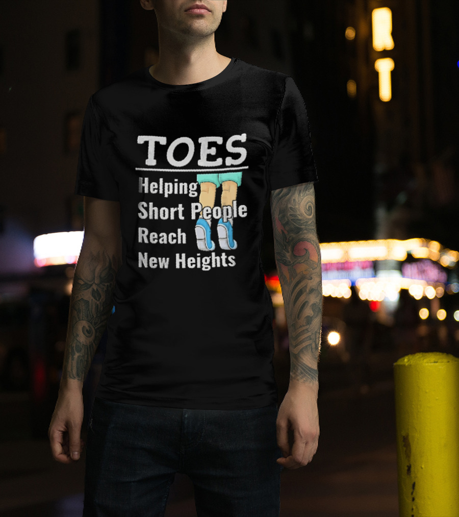 Toes Helping Short People Reach New Heights Tiptoe Cartoon Legs Blue Shoes T-Shirt