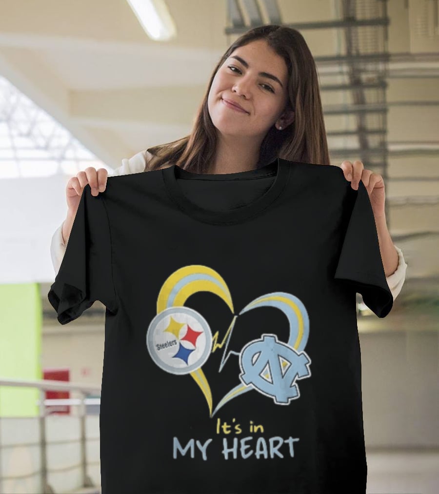 Pittsburgh Steelers North Carolina Tar Heels It's In My Heart EKG Heartbeat T-Shirt