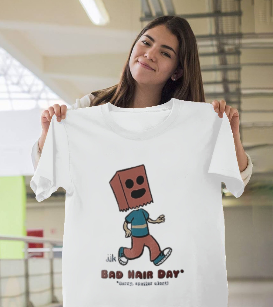Sorry Spoiler Alert Jjk Bad Hair Day Cartoon Figure Paper Bag Head Walking T-Shirt