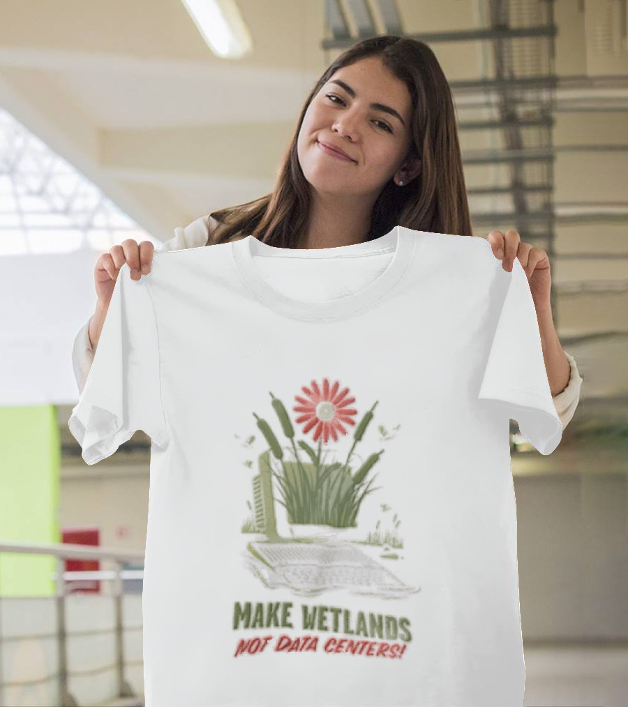 Make Wetlands Not Data Centers Computer Monitor Cattails Flower T-Shirt