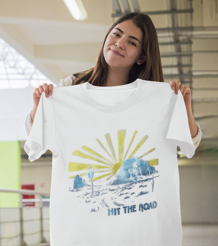 Hit The Road Sunburst Desert Mountains Saguaro Cactus T-Shirt