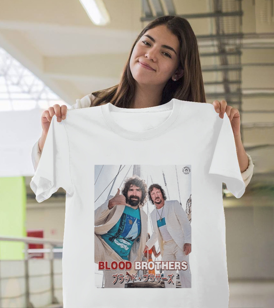 Blood Brothers Mick Foley Terry Funk Sailboat 80s Style Japanese T-Shirt