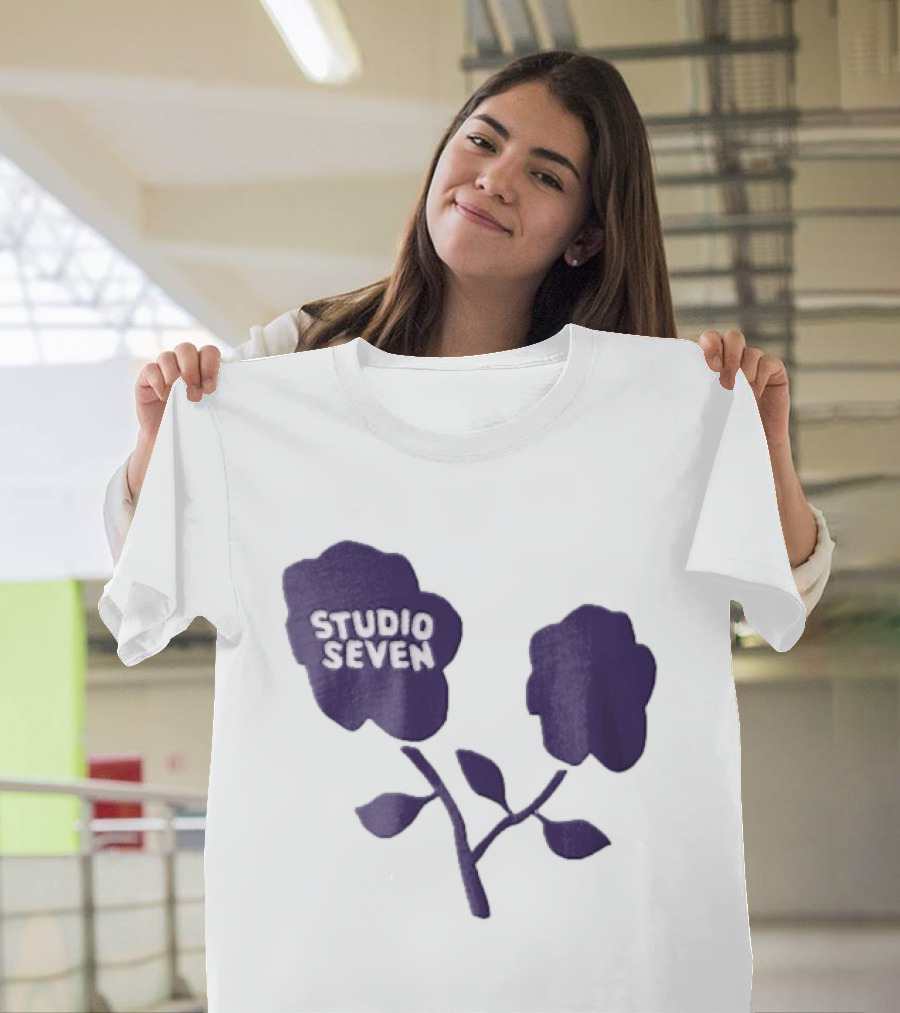 Studio Seven Hand Drawn Purple Flowers Stem Leaves T-Shirt