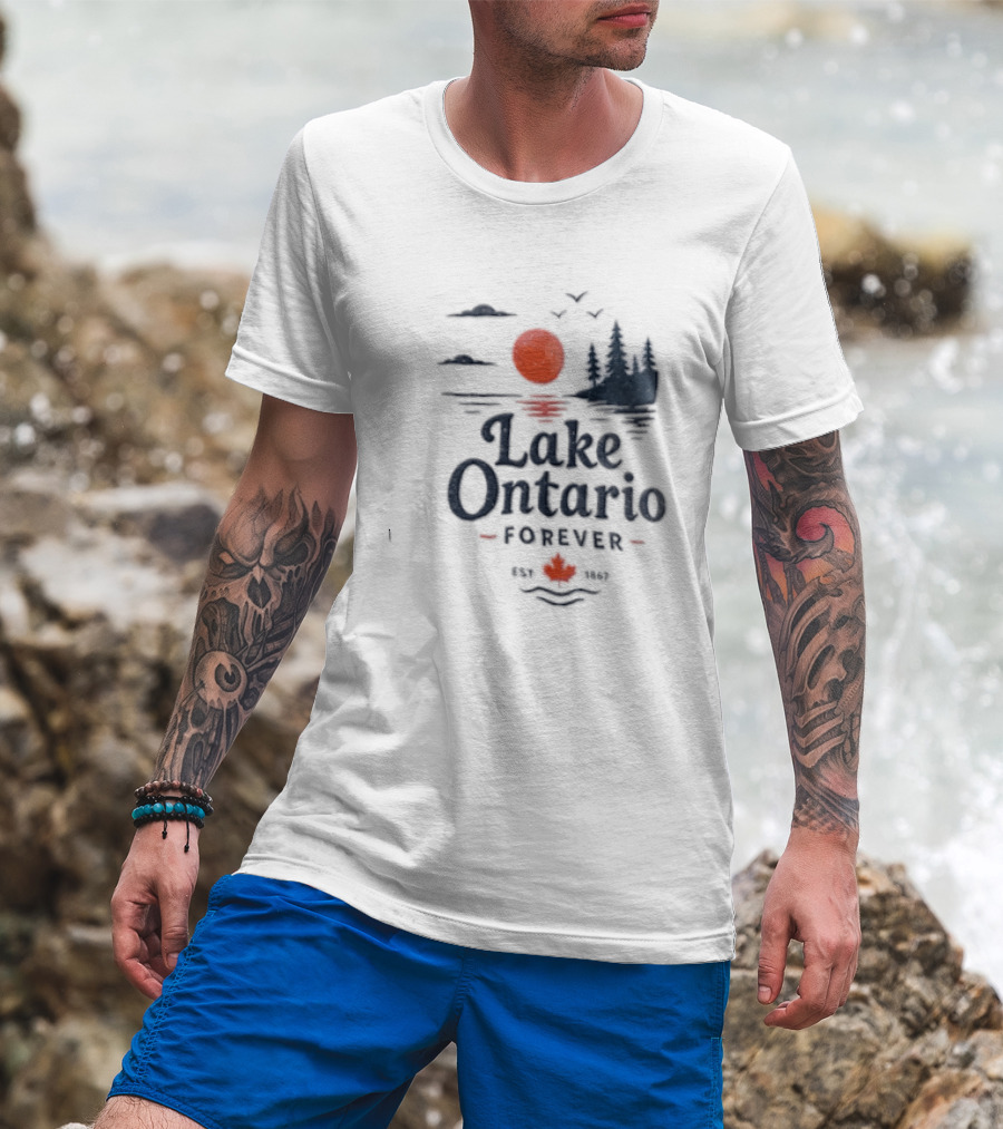 Lake Ontario Forever Est 1615 Sunset Pines Water Landscape T-Shirt