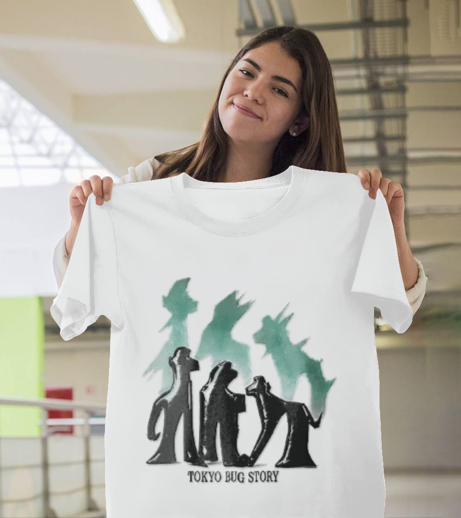 Tokyo Bug Story Glossy Black Figures Green Watercolor Shadows T-Shirt